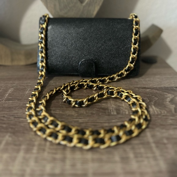 ⚜️🖤Chanel Caviar Timeless Wallet with Chain Chunky Vintage Gold Tone Crossbody - Picture 6 of 16